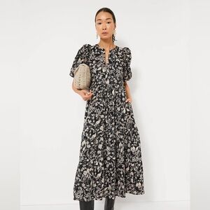 NWT Tuckernuck Hyacinth House Black and Cream Floral Cisco Dress. XXS
